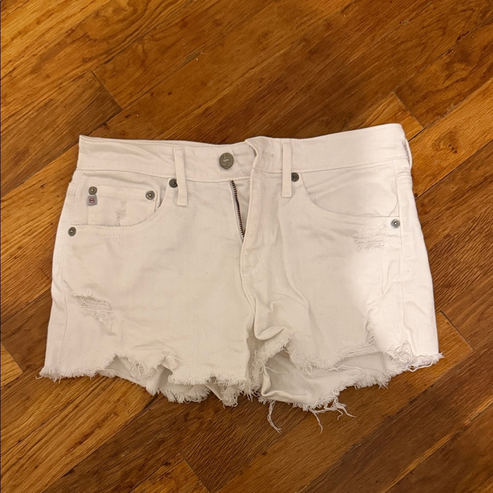 AG white denim shorts